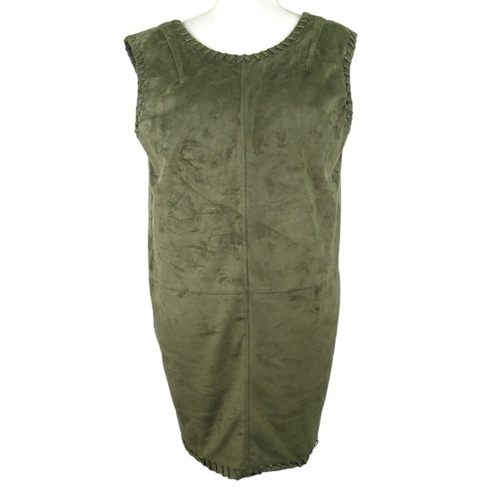 ASTR The Label Green Faux Suede Mini Dress Womens Sz S Sleeveless Slash Pockets